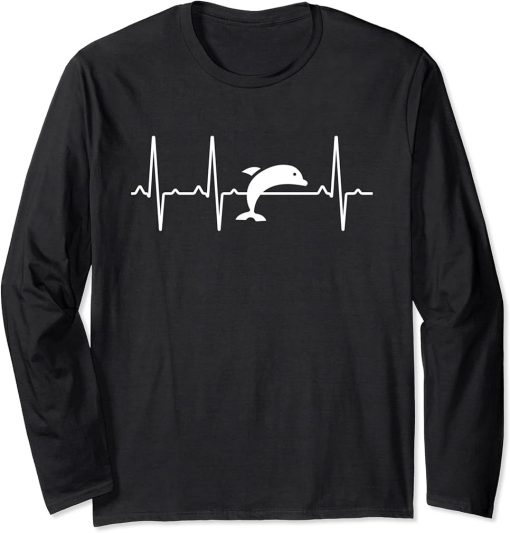 Dolphin Heartbeat Gift For Men Women Beluga Fish Orca Lover Long Sleeve T-Shirt