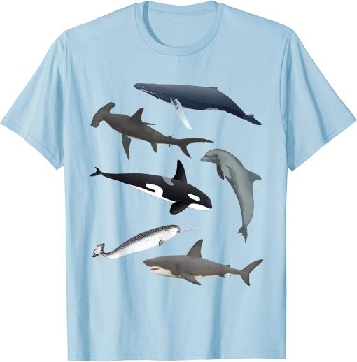 Orca Whale Shark Narwhal Dolphin Sea Creatures T-Shirt