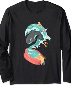 Orca Tsunami Inflatable Pool Save Ocean Wildlife Surrealism Long Sleeve T-Shirt